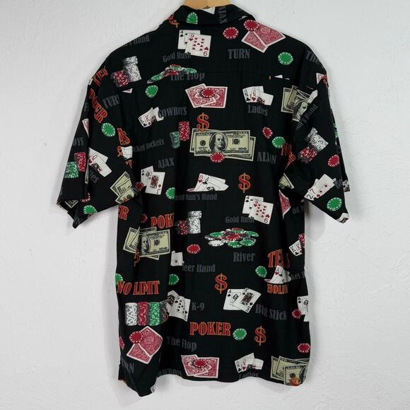AFTCO Bluewater S/S Button Shirt Men Medium Black Money Poker Dollar AOP Novelty - Picture 8 of 8
